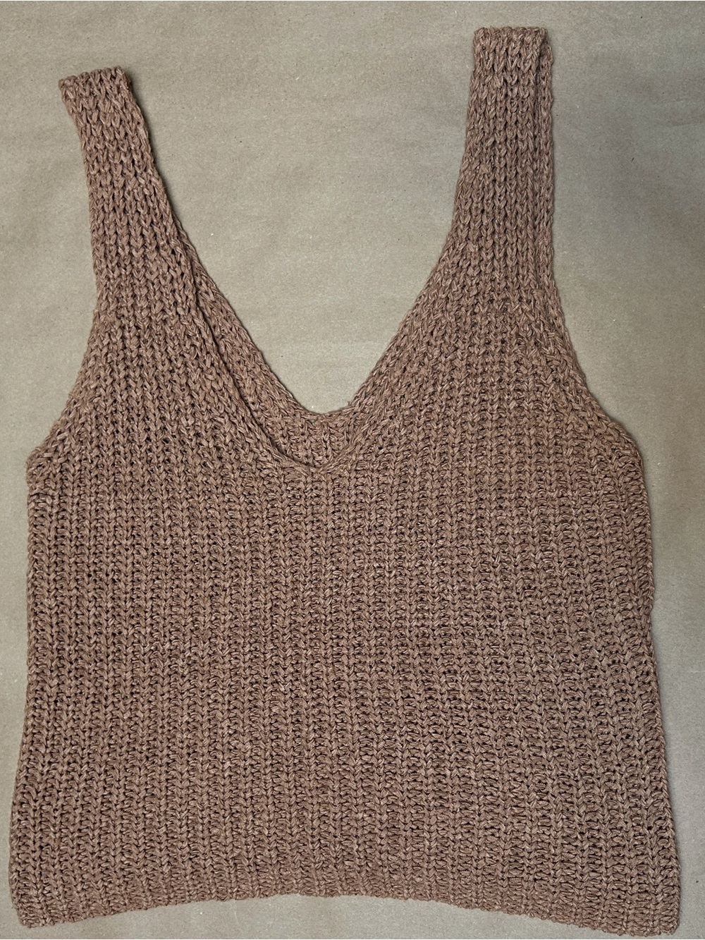 Stretchy Tan Knit Cropped Boho Tank Top